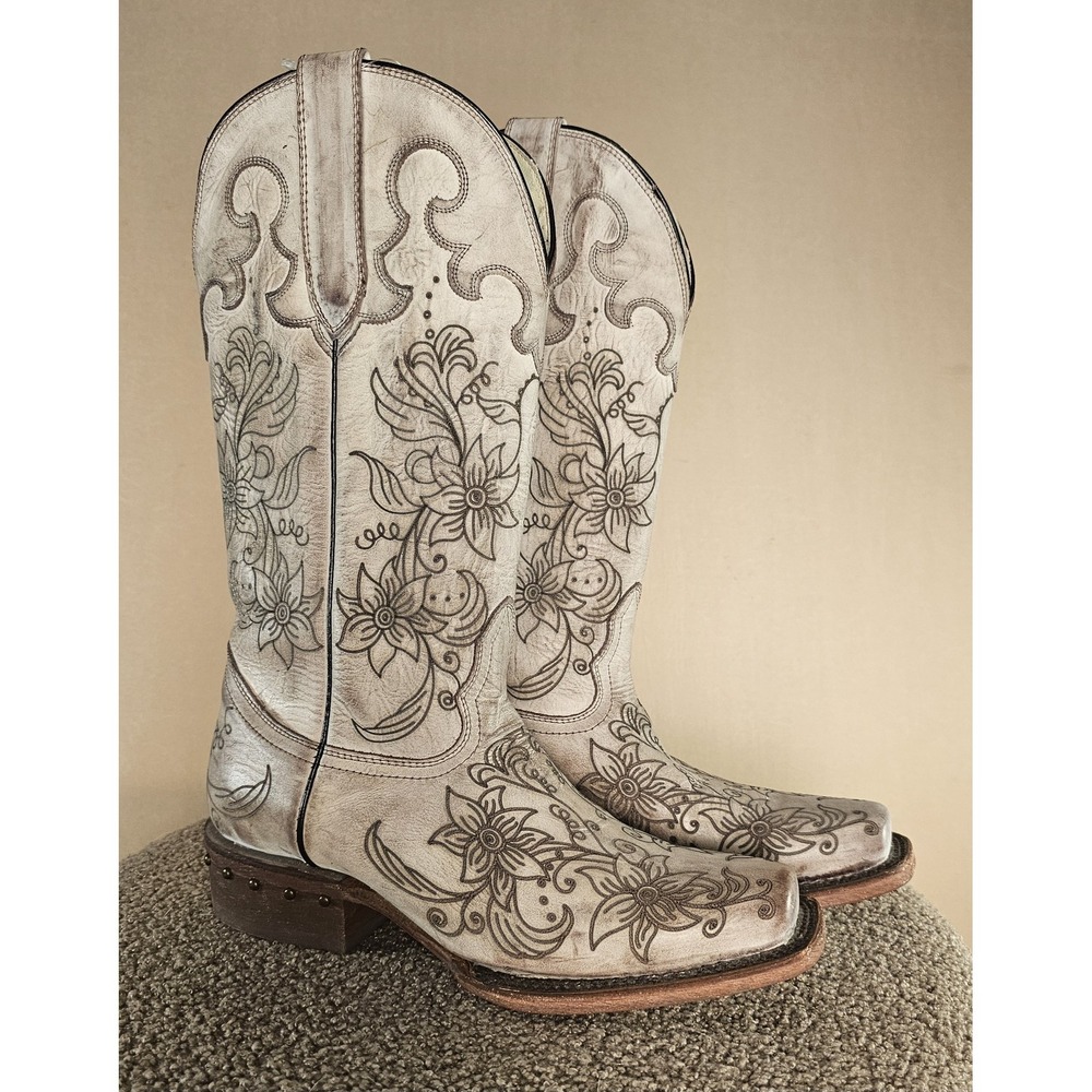 J.B. Dillon Floral Cowboy Boots Women's 7  Western Cowgirl Square Toe NWT